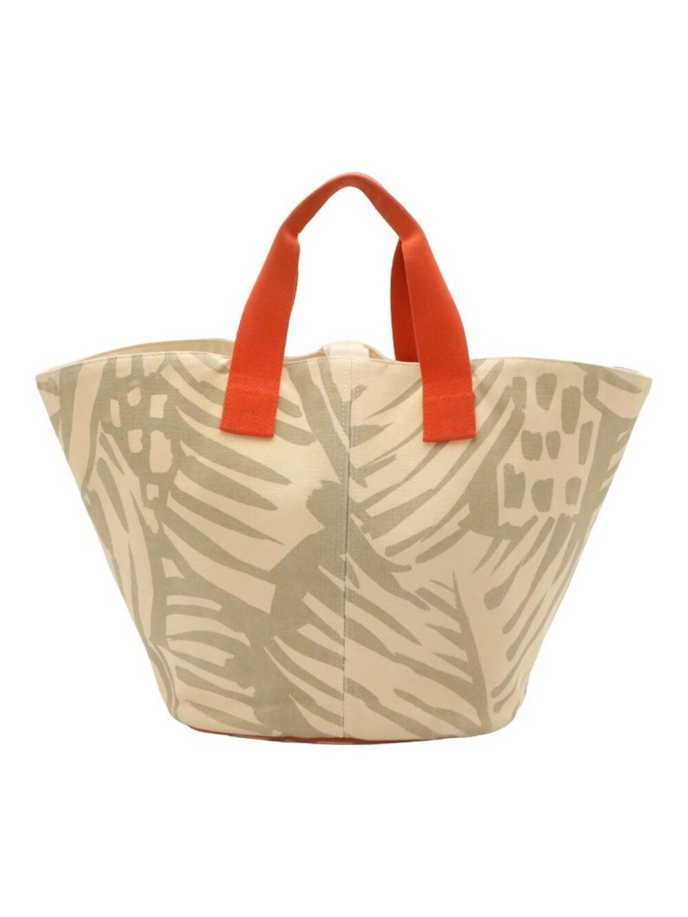 Hermes Pannied Plage Tote Large Handbag Canvas Ivory Gray Orange